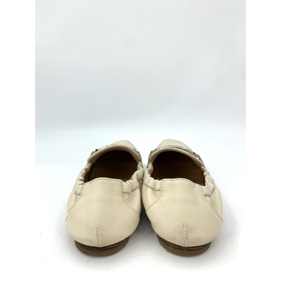 Tods Womens Ivory Leather Loafers With Silver Buckle Accent Size 37 - Picture 4 of 9
